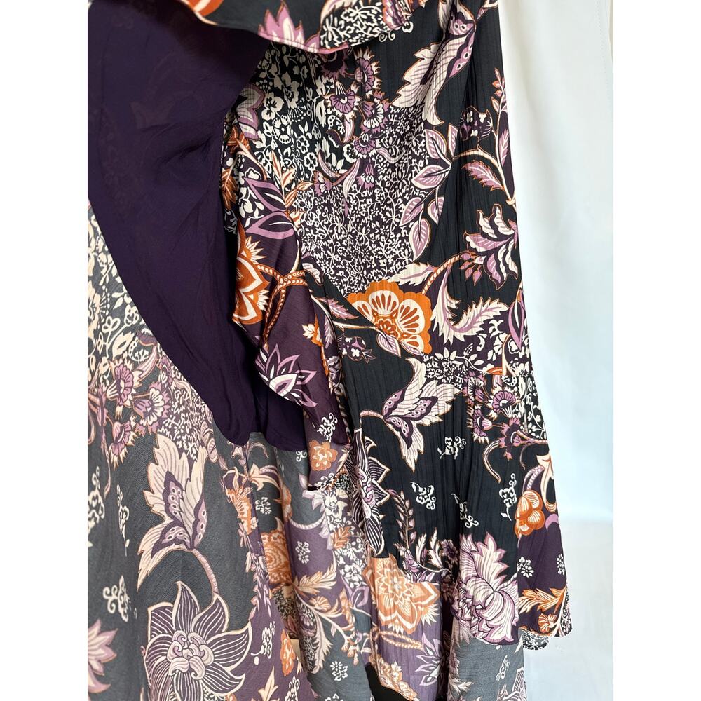 Anthropologie Maeve Ruffled Wrap Maxi Skirt Hi-Low Hem – Purple Floral – XS - Picture 3 of 9